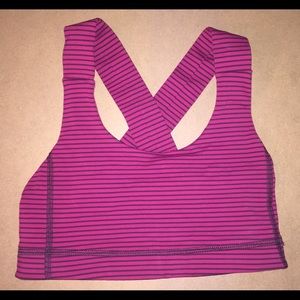 Lululemon All Sport Bra pink black stripe sz 2
